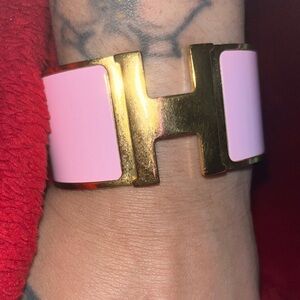 Wide Gold and Pink H Bracelet
